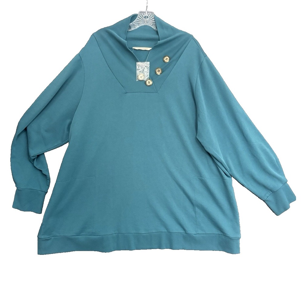 Soft Surroundings Popover Size 3X Plus Aqua Blue French Terry Sweater Tunic Top